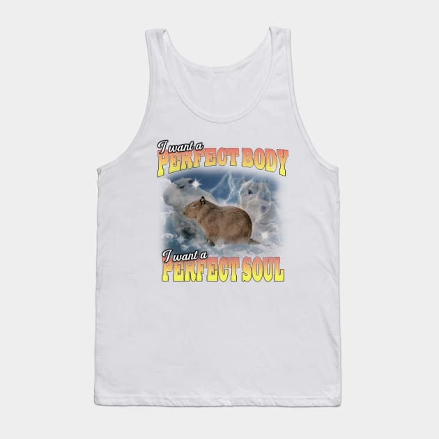 Cabybara Vintage 90s Bootleg Style Graphic T-Shirt, i want a perfect body i want a perfect soul Shirt, Funny Capybara Meme Tank Top by Y2KERA